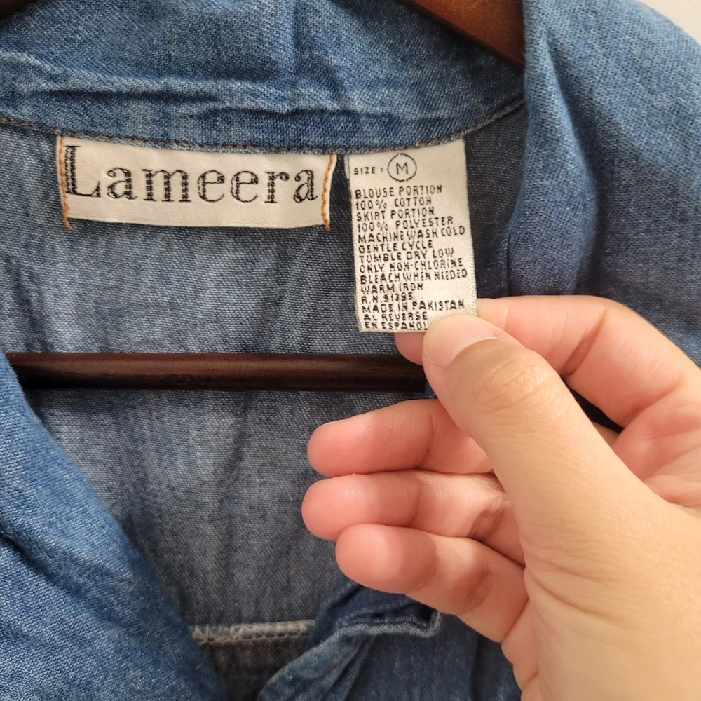 Lameera Sleeveless Jean Polyester Floral 90s Retro Vintage Dress Size Medium - Picture 5 of 9